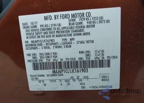 2018 Ford Ecosport Ses from USA, damaged, VIN MAJ6P1CL1JC161903